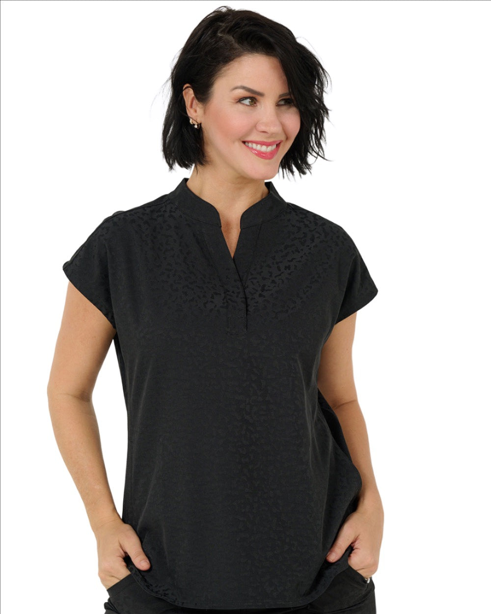 Ava Therese Jacquard Piper Tuck In Oversized Scrub Top
