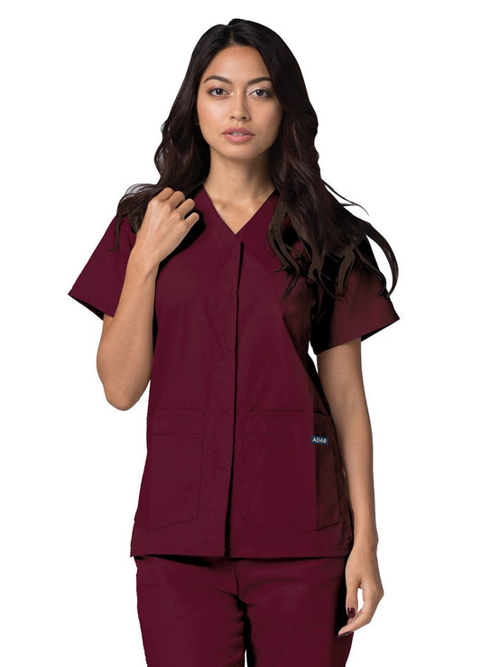 Clearance Adar Universal Double Pocket Snap Front Short Sleeve Scrub Top