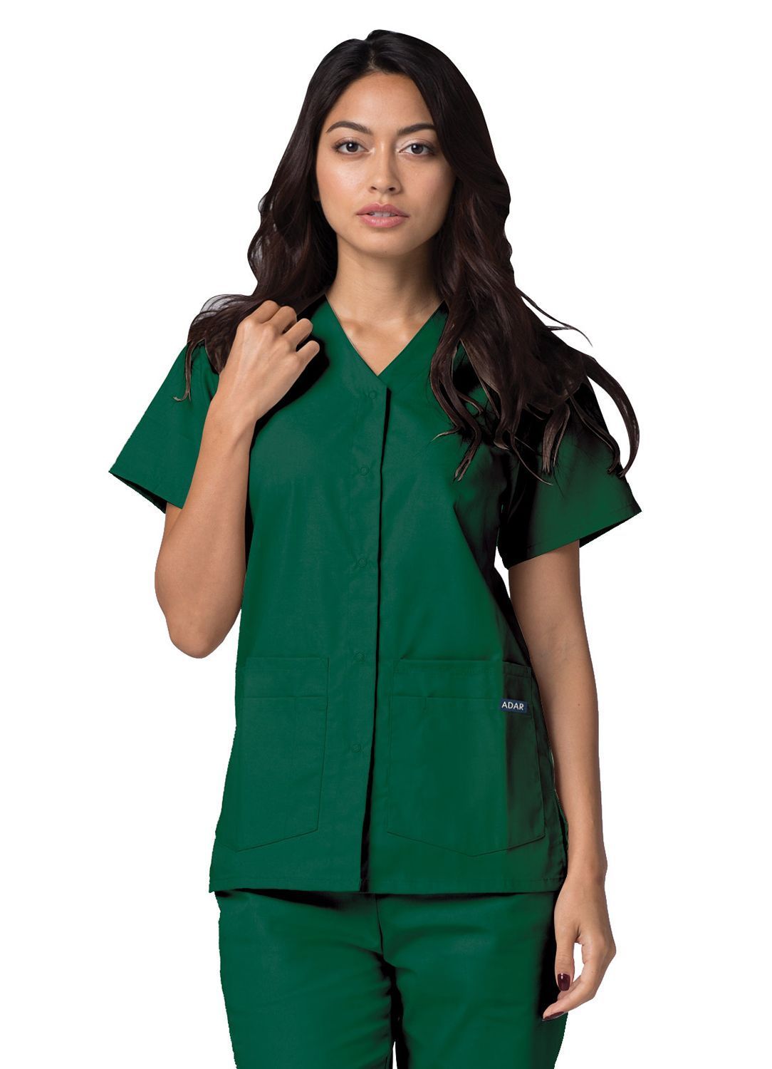 Clearance Adar Universal Double Pocket Snap Front Short Sleeve Scrub Top
