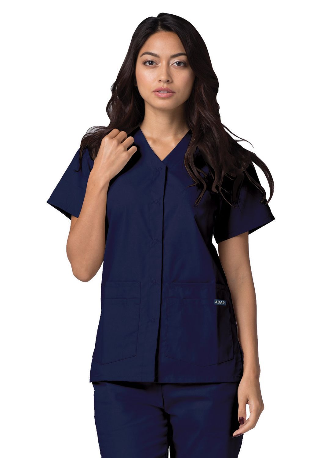 Clearance Adar Universal Double Pocket Snap Front Short Sleeve Scrub Top