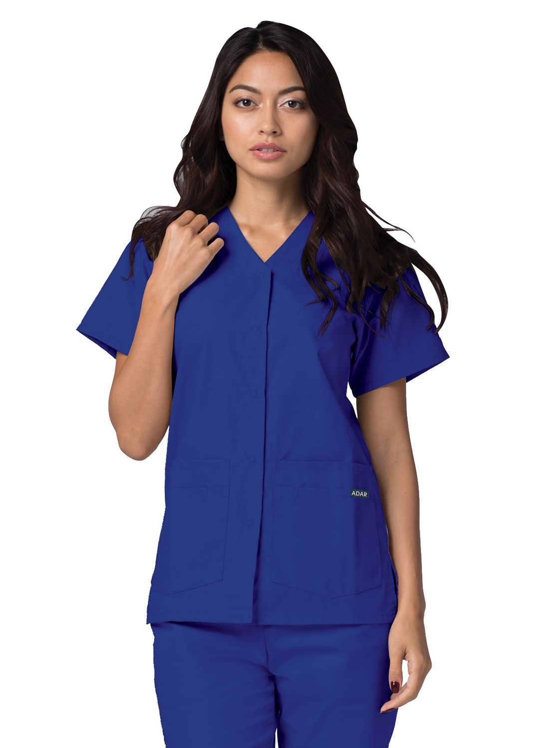 Clearance Adar Universal Double Pocket Snap Front Short Sleeve Scrub Top