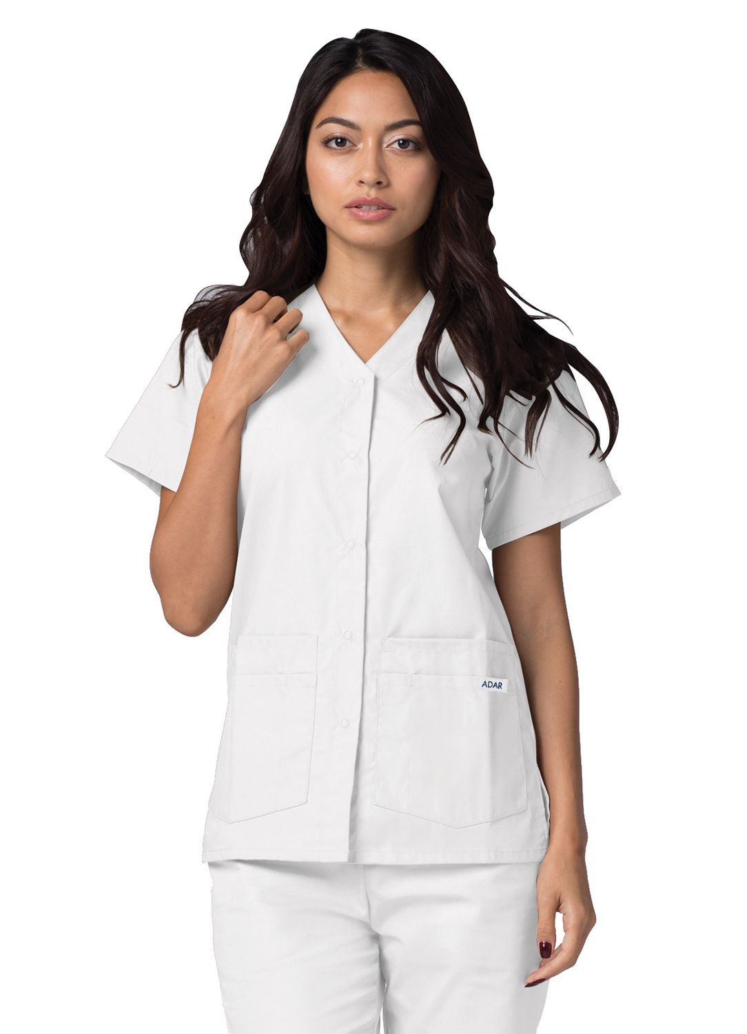 Clearance Adar Universal Double Pocket Snap Front Short Sleeve Scrub Top