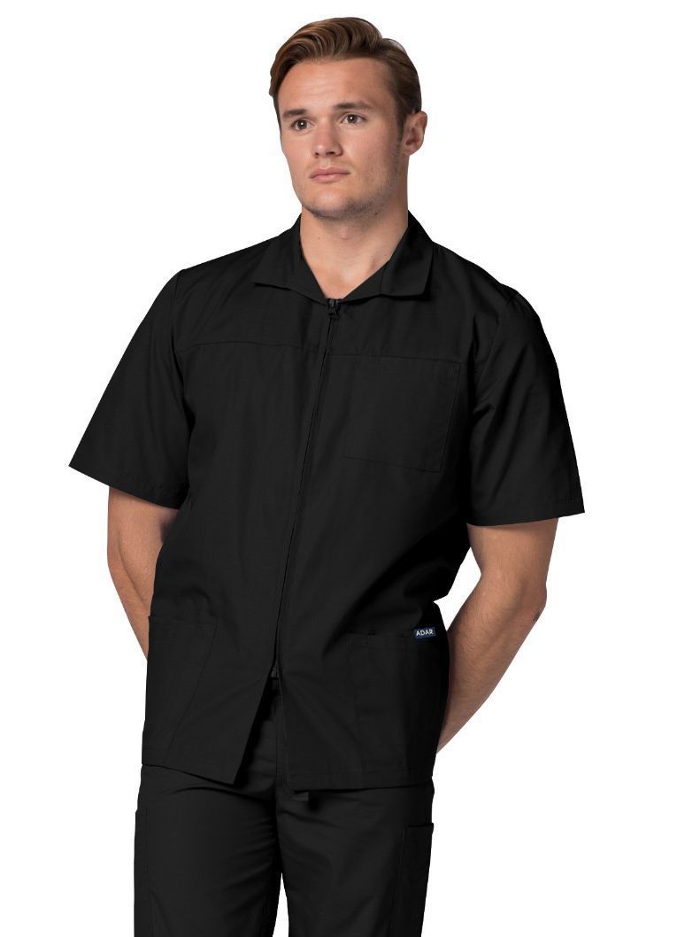 Clearance Adar Universal Mens Short Sleeve Zippered Scrub Jacket