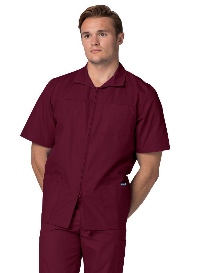Clearance Adar Universal Mens Short Sleeve Zippered Scrub Jacket