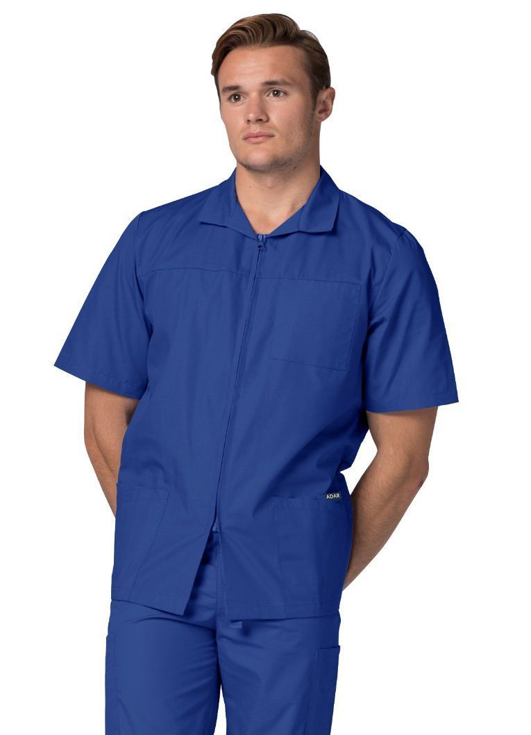 Clearance Adar Universal Mens Short Sleeve Zippered Scrub Jacket