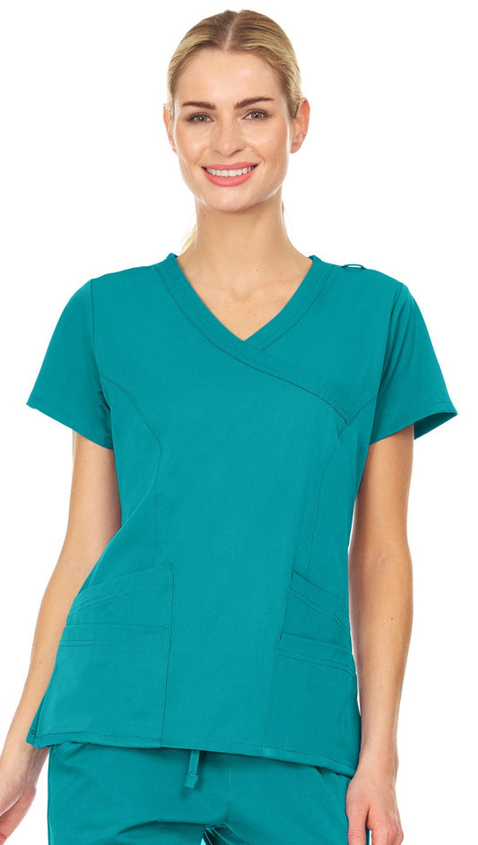 Medichic Violet Mock Wrap Scrub Top