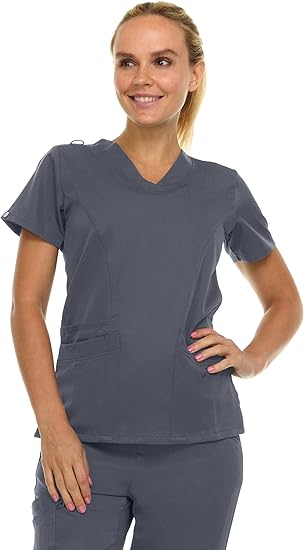 Medichic Eleanor V-Neck Top with Joelle Elastic Drawstring Cargo Pants Scrub Set - Pewter Grey