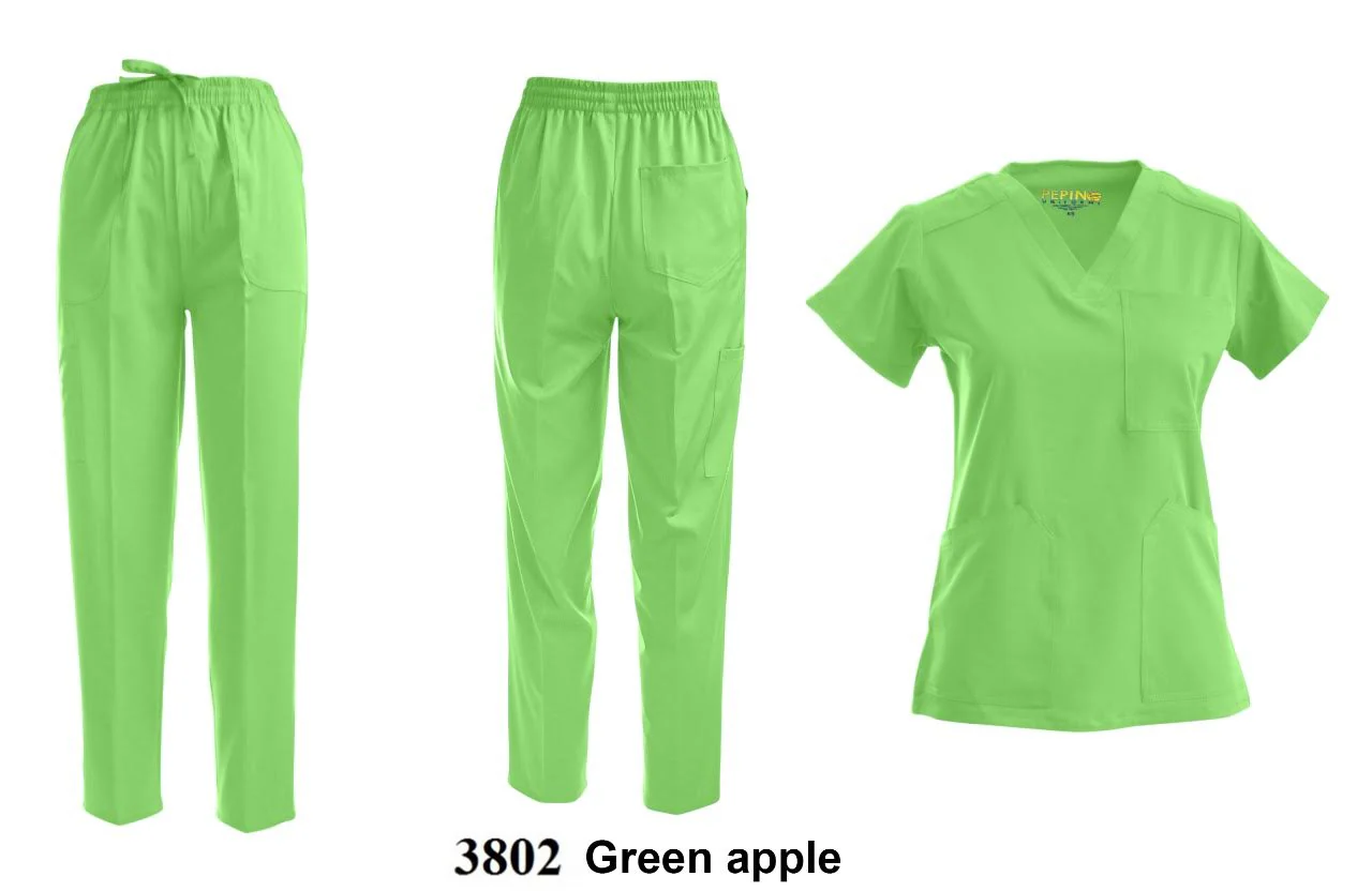 Pepino Medical Scrub Set for Women & Men (Unisex) - V-Neck 3 Pocket Scrub Top & Drawstring Elastic Waist Straight Leg Scrub Pants with Cargo Pocket - Green Apple