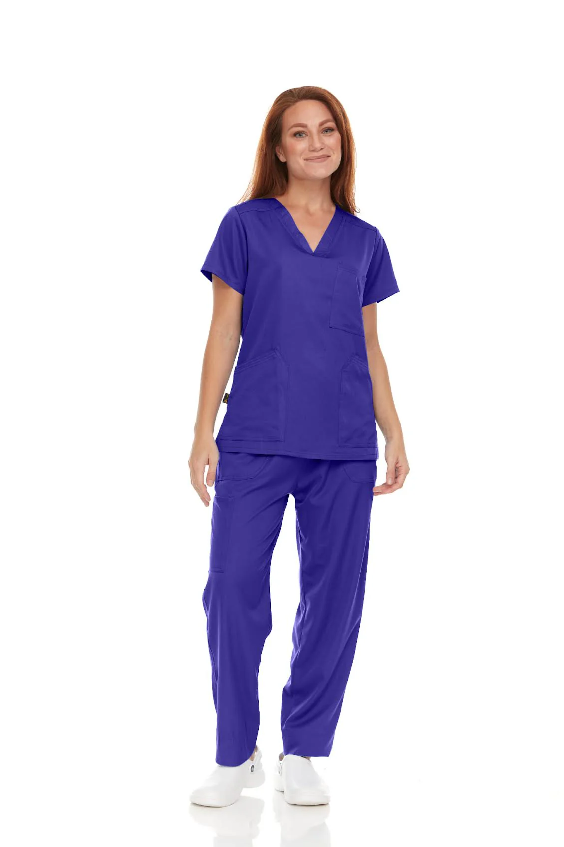 Pepino Medical Scrub Set for Women & Men (Unisex) - V-Neck 3 Pocket Scrub Top & Drawstring Elastic Waist Straight Leg Scrub Pants with Cargo Pocket - Purple