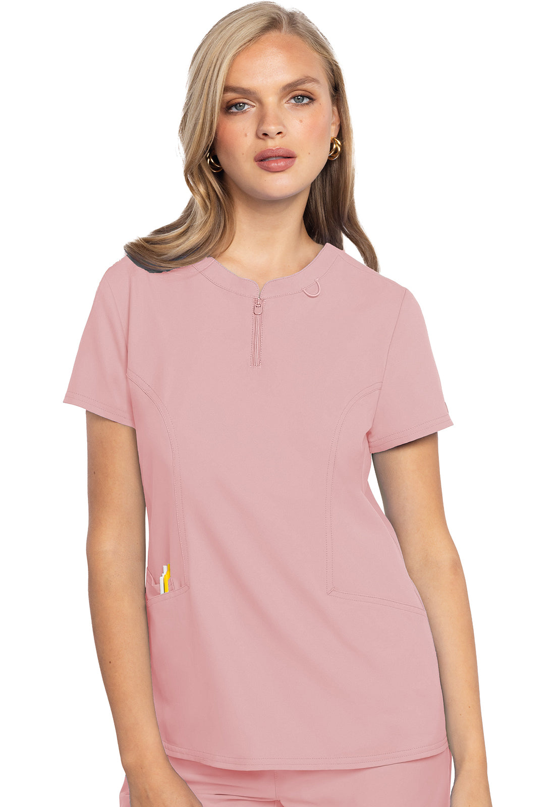 Med Couture Insight Zip Front Henley Scrub Top