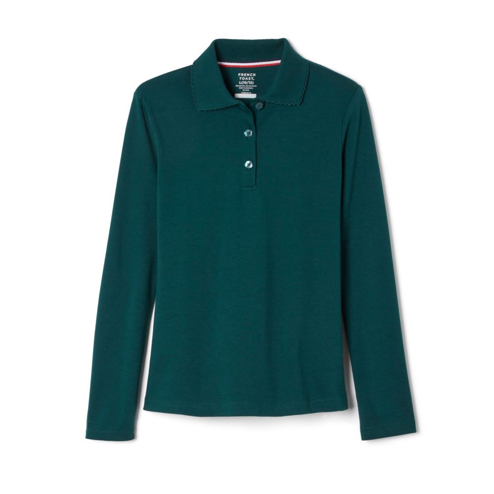 French Toast Girls Long Sleeve Interlock Polo with Picot Collar