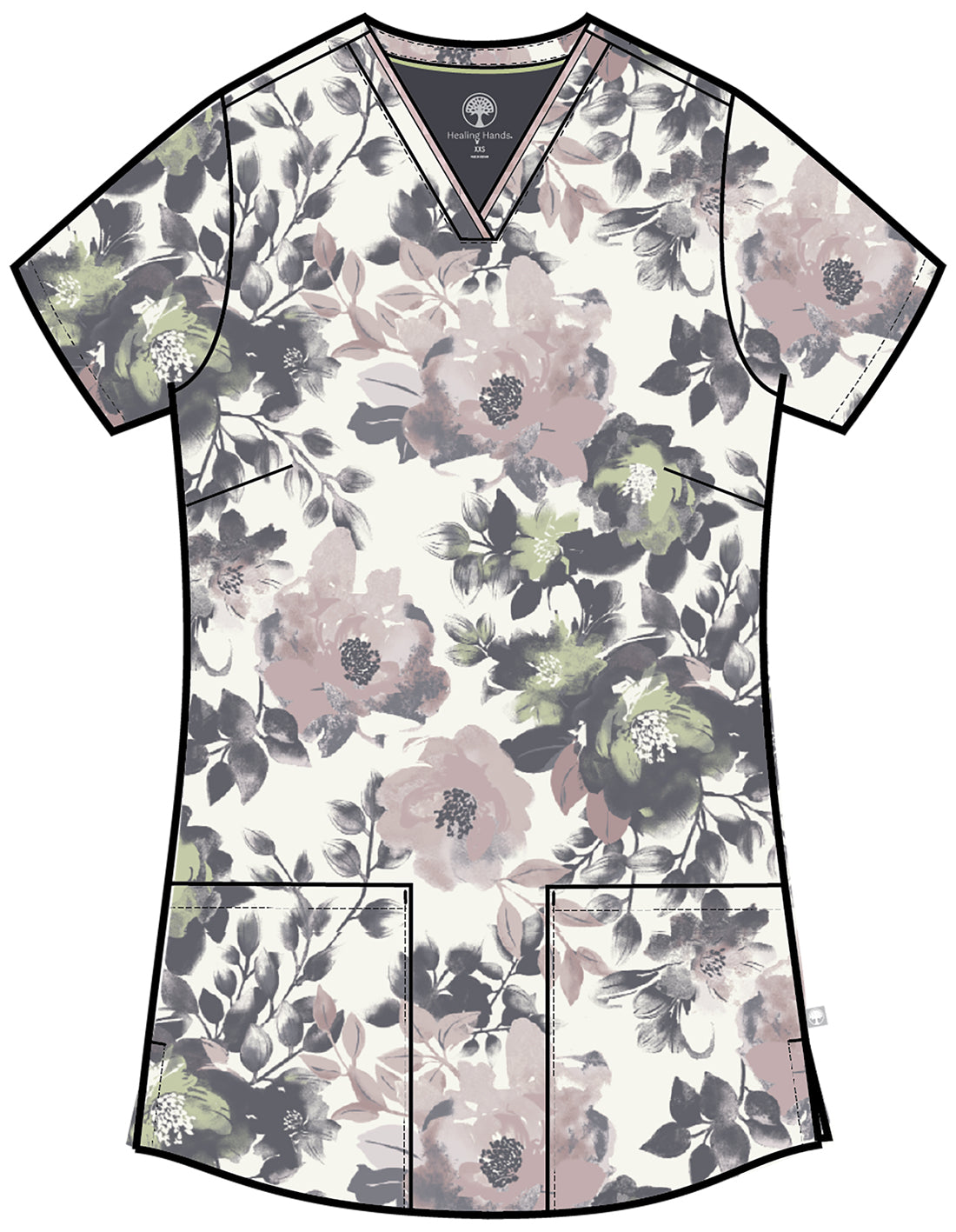 Healing Hands Quest Peaceful Posies Printed Amanda Scrub Top