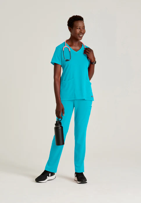 Blusa médica con cuello en V curvo Serena de licra elástica de Grey's Anatomy