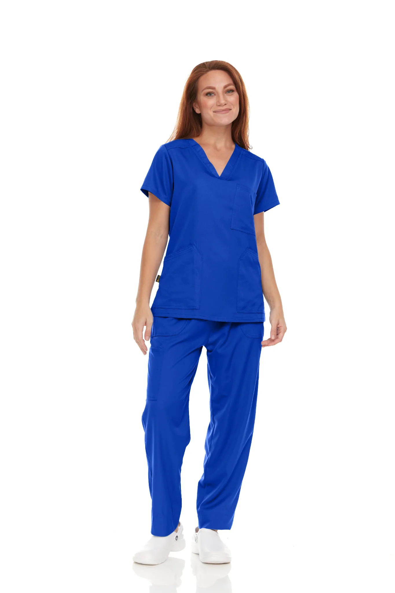 Pepino Medical Scrub Set for Women & Men (Unisex) - V-Neck 3 Pocket Scrub Top & Drawstring Elastic Waist Straight Leg Scrub Pants with Cargo Pocket - Royal Blue