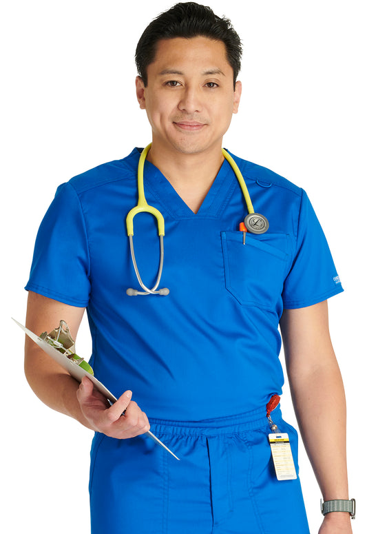Cherokee Workwear Revolution Mens 1-Pocket Tuck In V-Neck Scrub Top with NYC Health + Hospitals | Nursing Logo