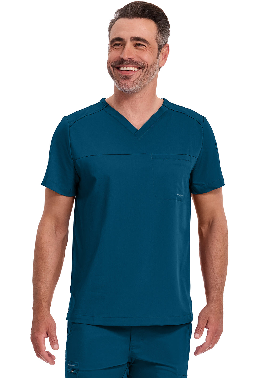 Blusa médica Justin de un bolsillo con solapa para hombre, de Healing Hands Purple Label