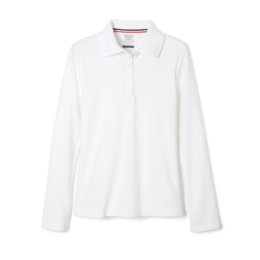 French Toast Girls Plus Long Sleeve Interlock Polo with Picot Collar