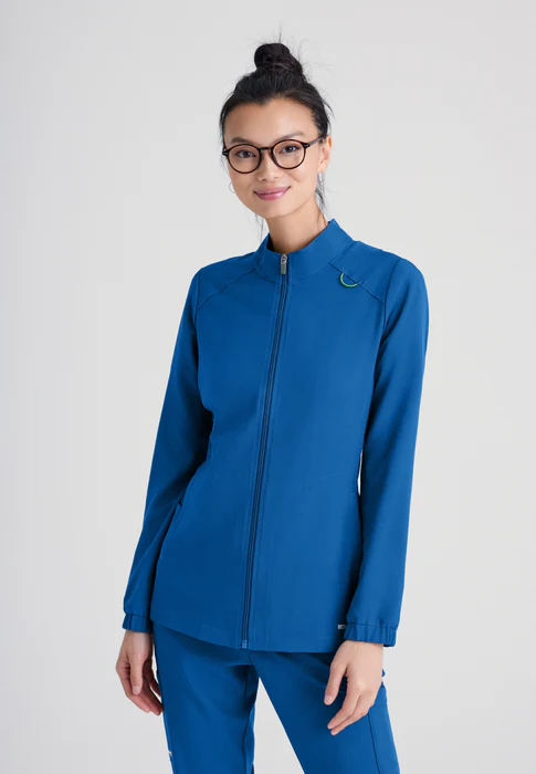 Grey's Anatomy Evolve Stretch Virtue Banded Stand-Up Collar Warm-Up Scrub Jacket