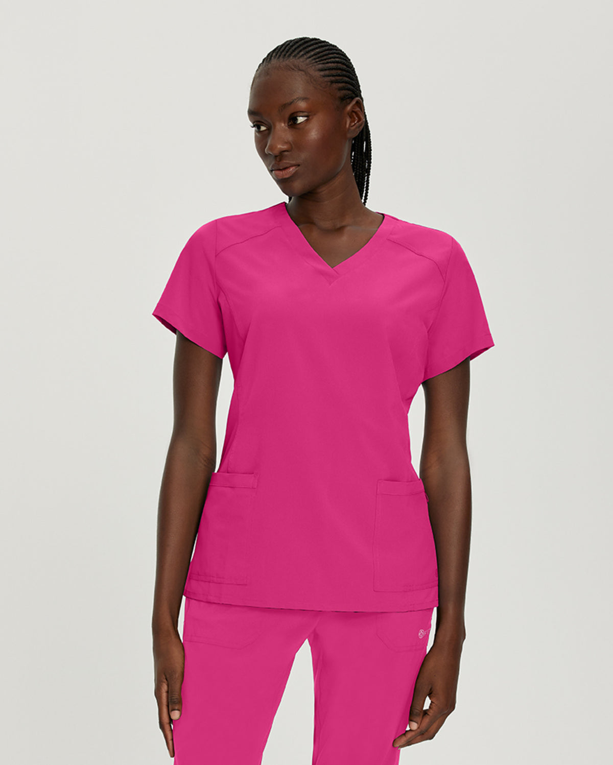 White Cross Fit 2-Pocket V-Neck Scrub Top