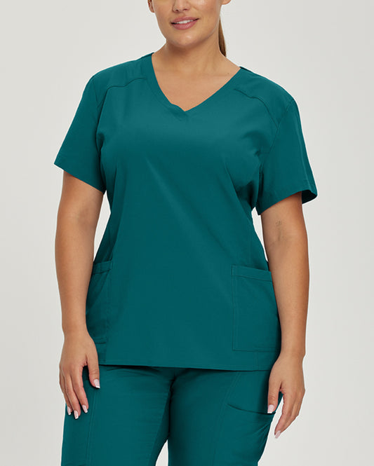 White Cross Fit 2-Pocket V-Neck Scrub Top