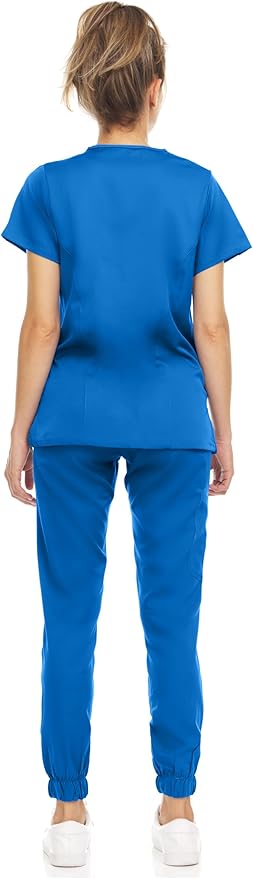 Medichic Eleanor V-Neck Top with Leah Elastic Waist Cargo Jogger Pants Scrub Set - Royal Blue