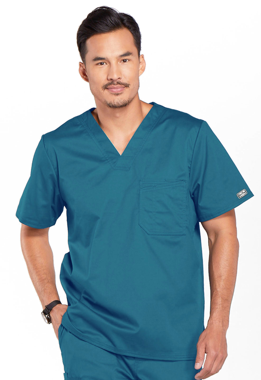 Haut de travail Cherokee Workwear Core Stretch pour homme, col en V, une poche, à rentrer dans le pantalon