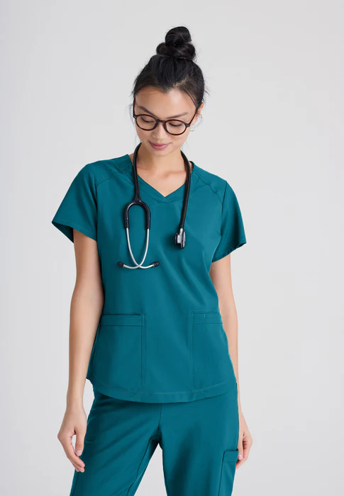 Grey's Anatomy Evolve Stretch Rhythm 2-Pocket Piped V-Neck Scrub Top
