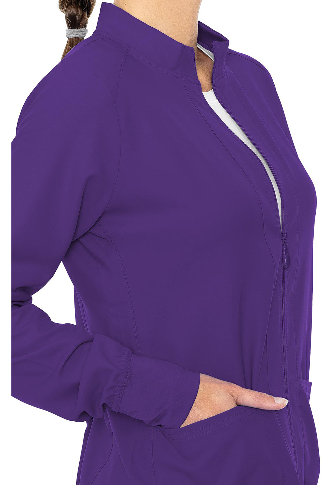 Med Couture Insight Zip Front Warm-Up With Shoulder Yokes Scrub Jacket