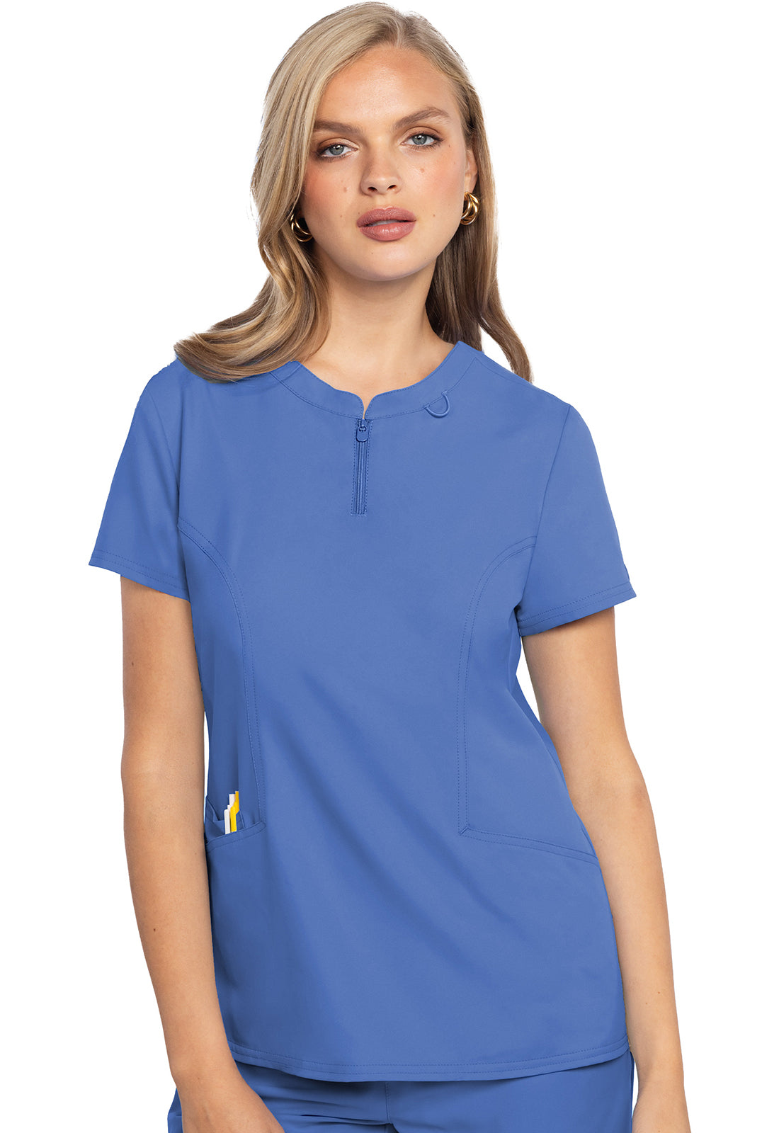 Med Couture Insight Zip Front Henley Scrub Top