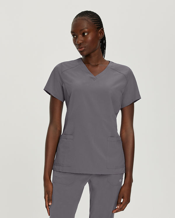 White Cross Fit 2-Pocket V-Neck Scrub Top