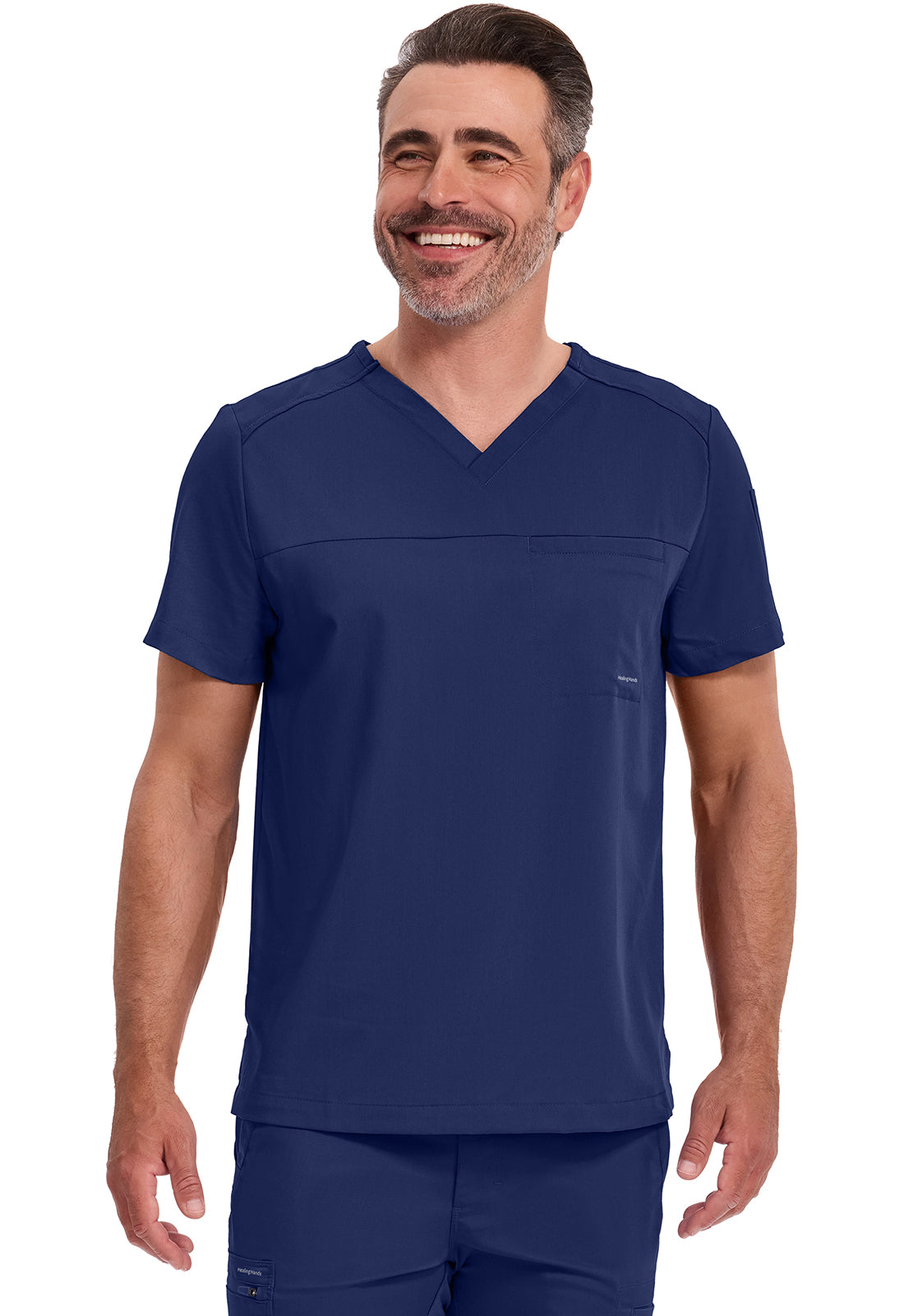 Blusa médica Justin de un bolsillo con solapa para hombre, de Healing Hands Purple Label
