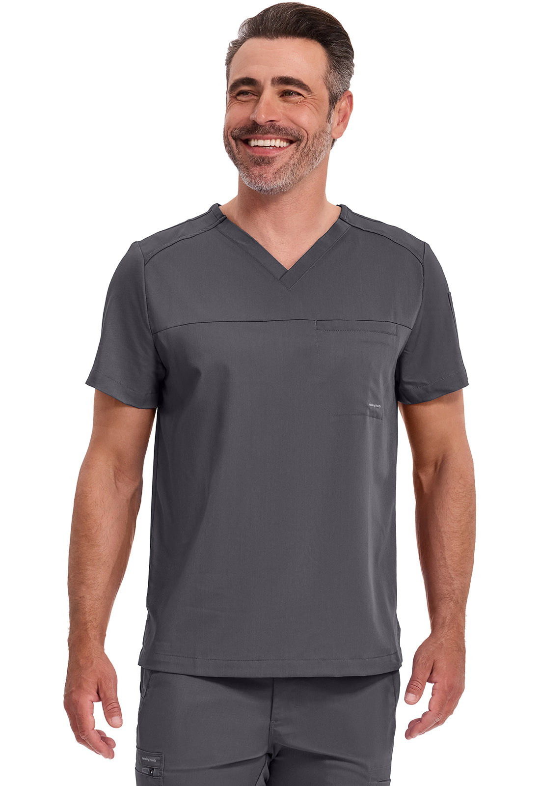 Blusa médica Justin de un bolsillo con solapa para hombre, de Healing Hands Purple Label