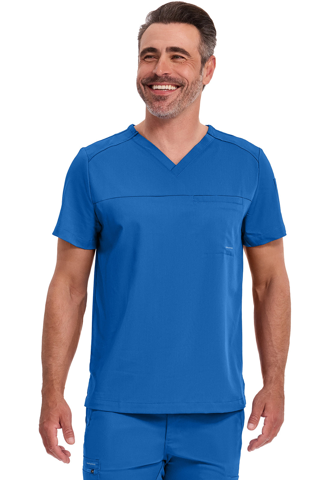 Blusa médica Justin de un bolsillo con solapa para hombre, de Healing Hands Purple Label