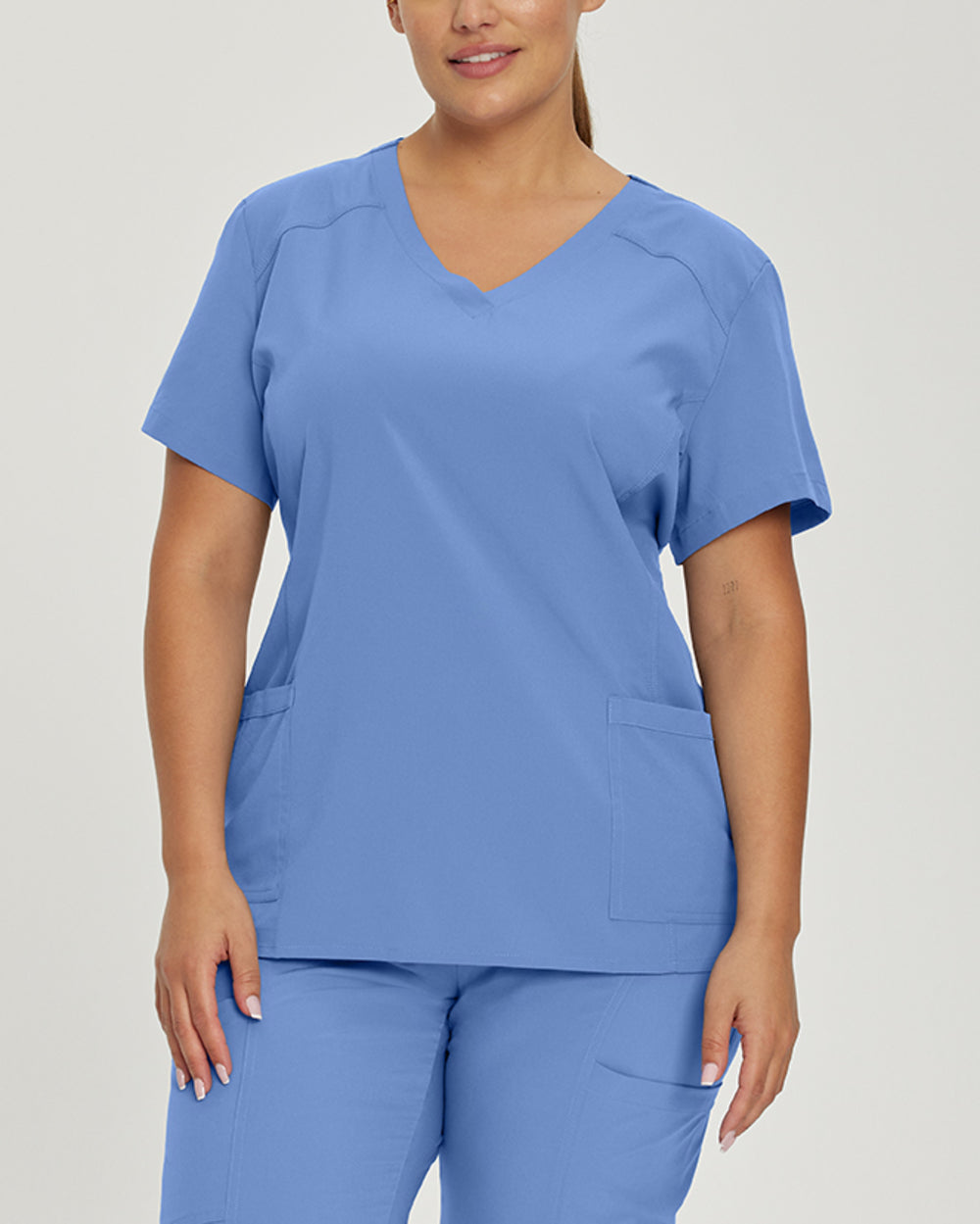 White Cross Fit 2-Pocket V-Neck Scrub Top