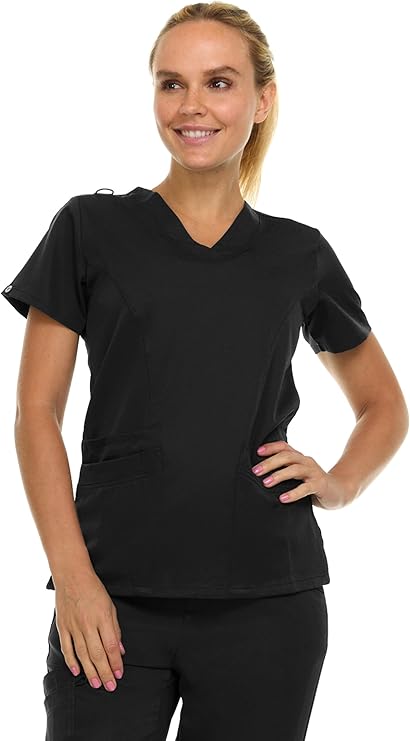 Medichic Eleanor V-Neck Top with Tall Joelle Elastic Drawstring Cargo Pants Scrub Set - Black
