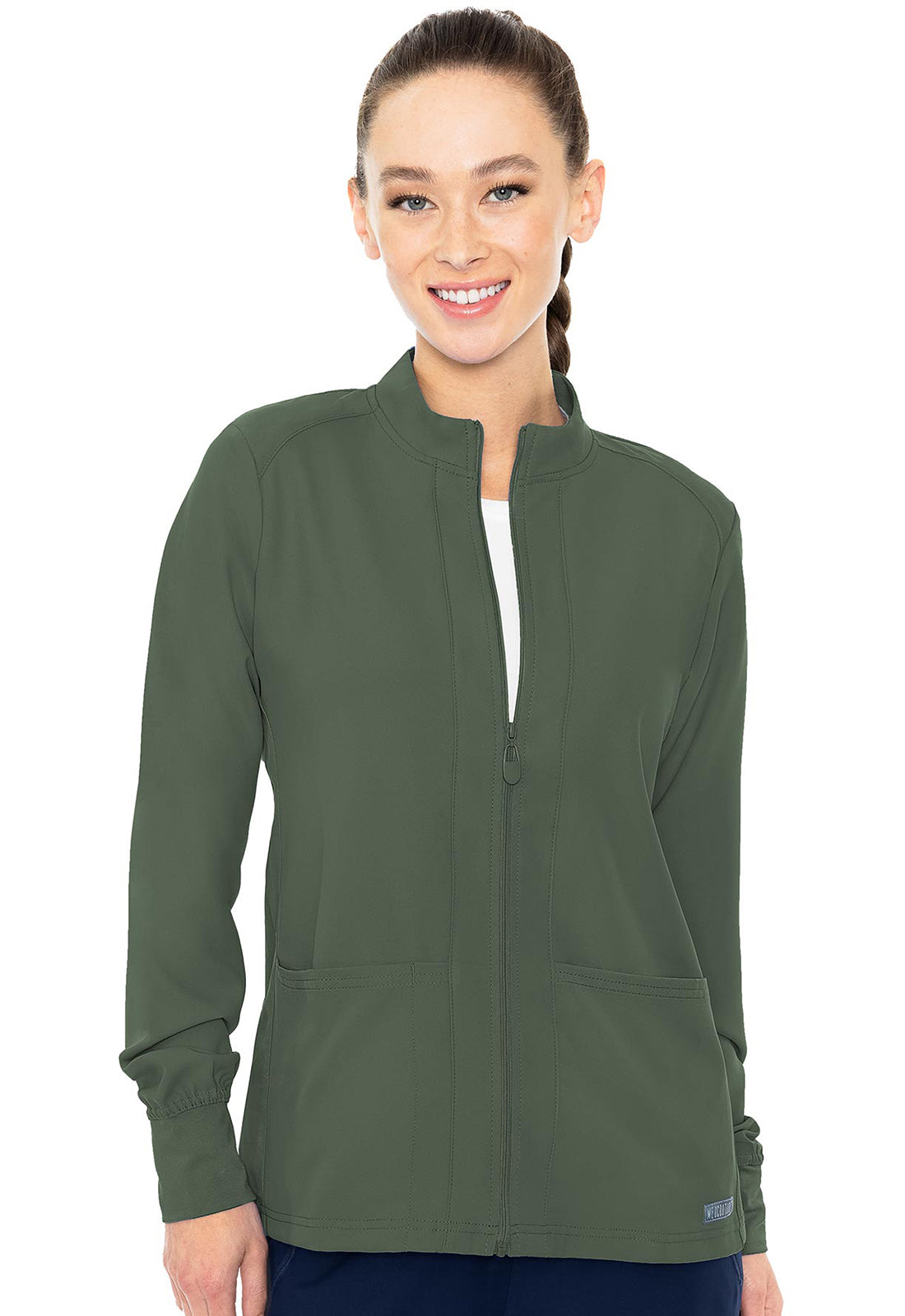 Med Couture Insight Zip Front Warm-Up With Shoulder Yokes Scrub Jacket
