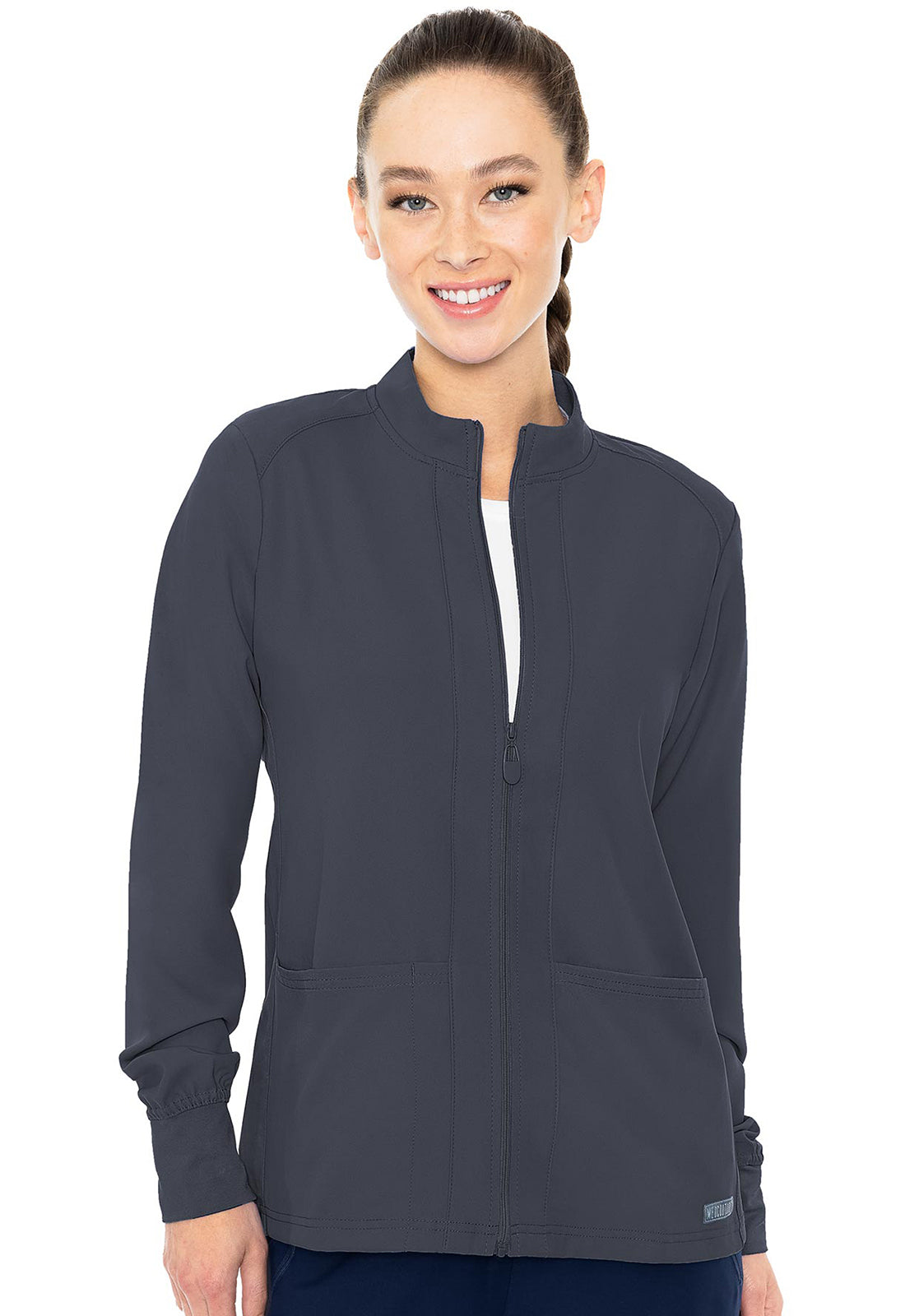 Med Couture Insight Zip Front Warm-Up With Shoulder Yokes Scrub Jacket