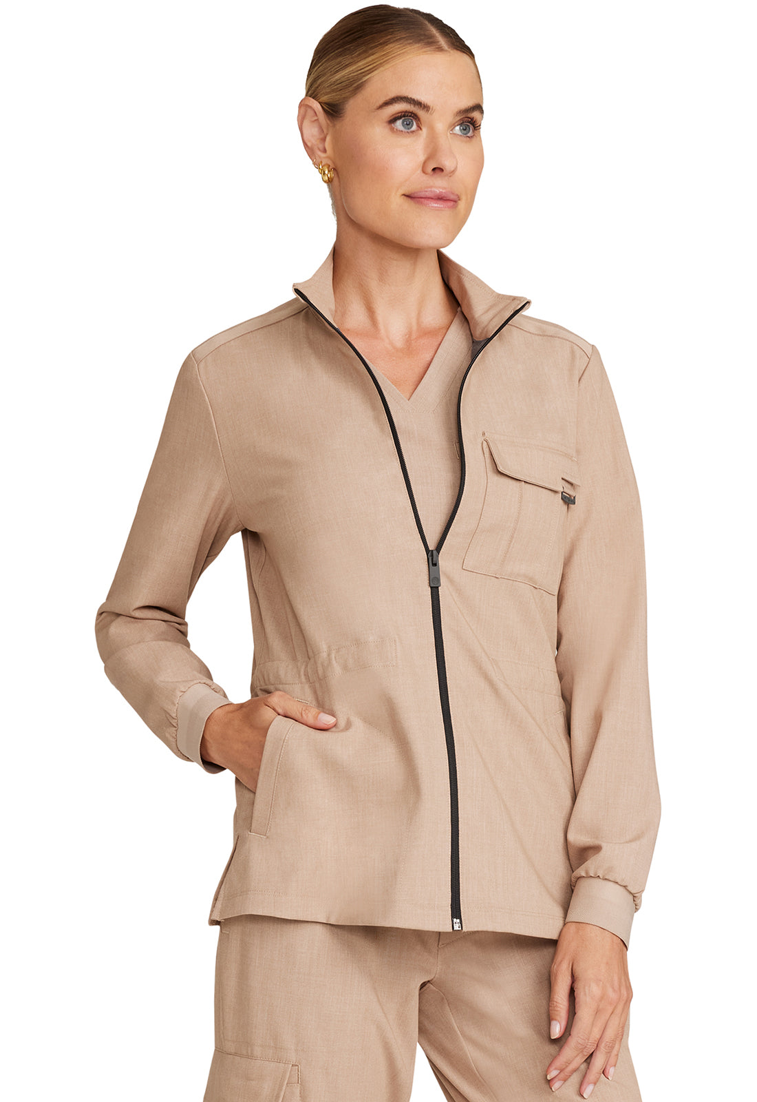 Chaqueta médica utilitaria con cremallera frontal Healing Hands Quest