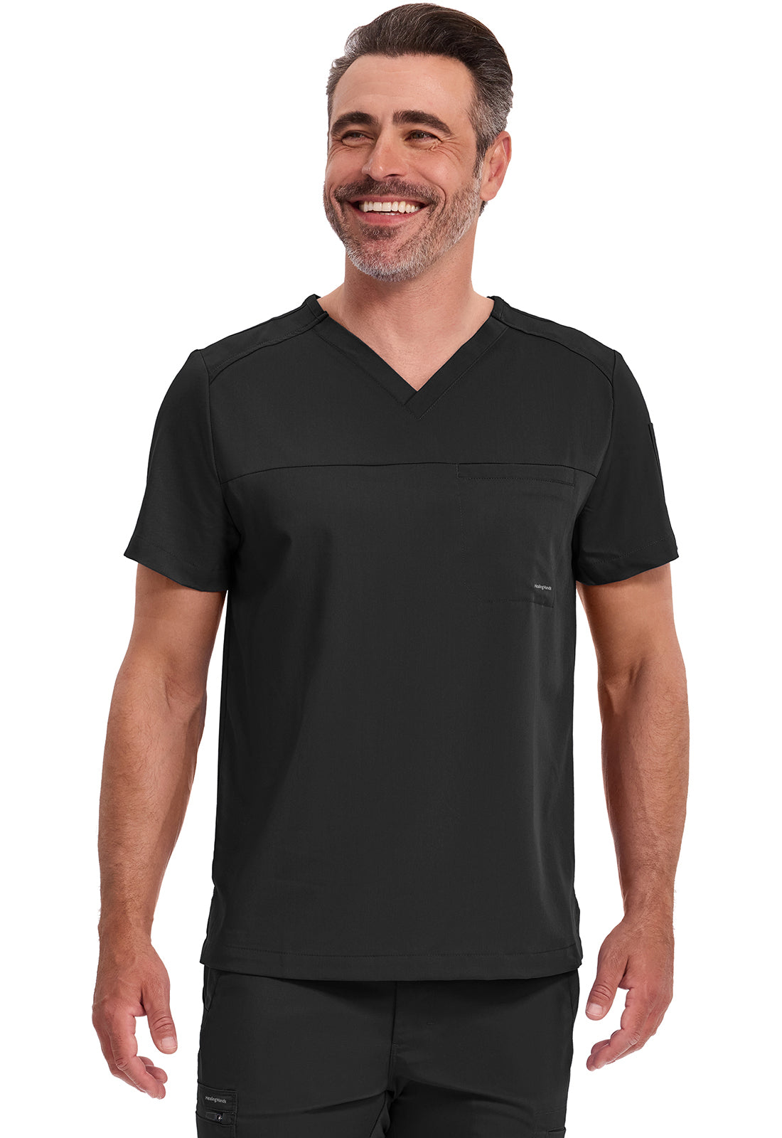 Blusa médica Justin de un bolsillo con solapa para hombre, de Healing Hands Purple Label