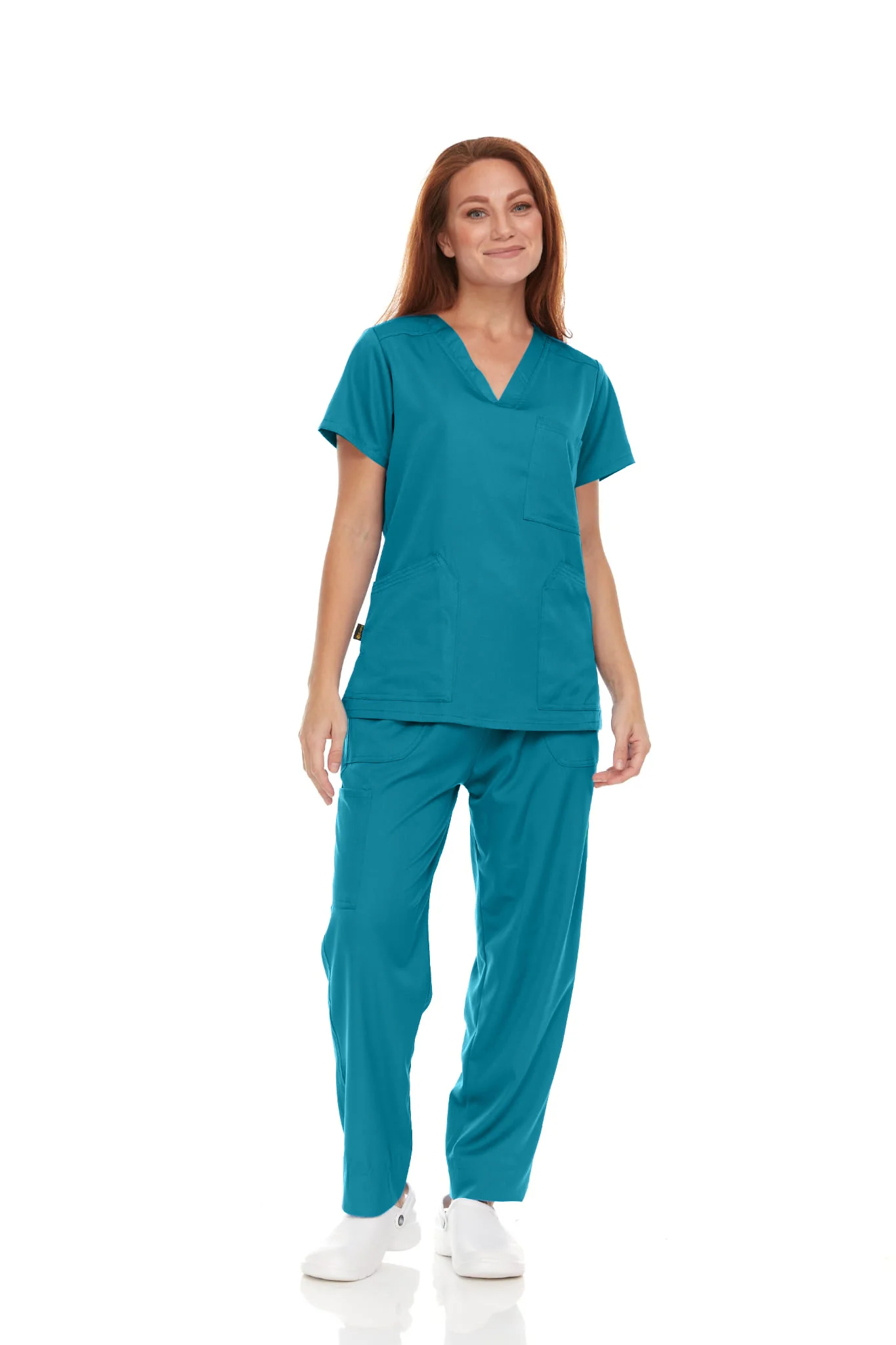 Pepino Medical Scrub Set for Women & Men (Unisex) - V-Neck 3 Pocket Scrub Top & Drawstring Elastic Waist Straight Leg Scrub Pants with Cargo Pocket - Teal