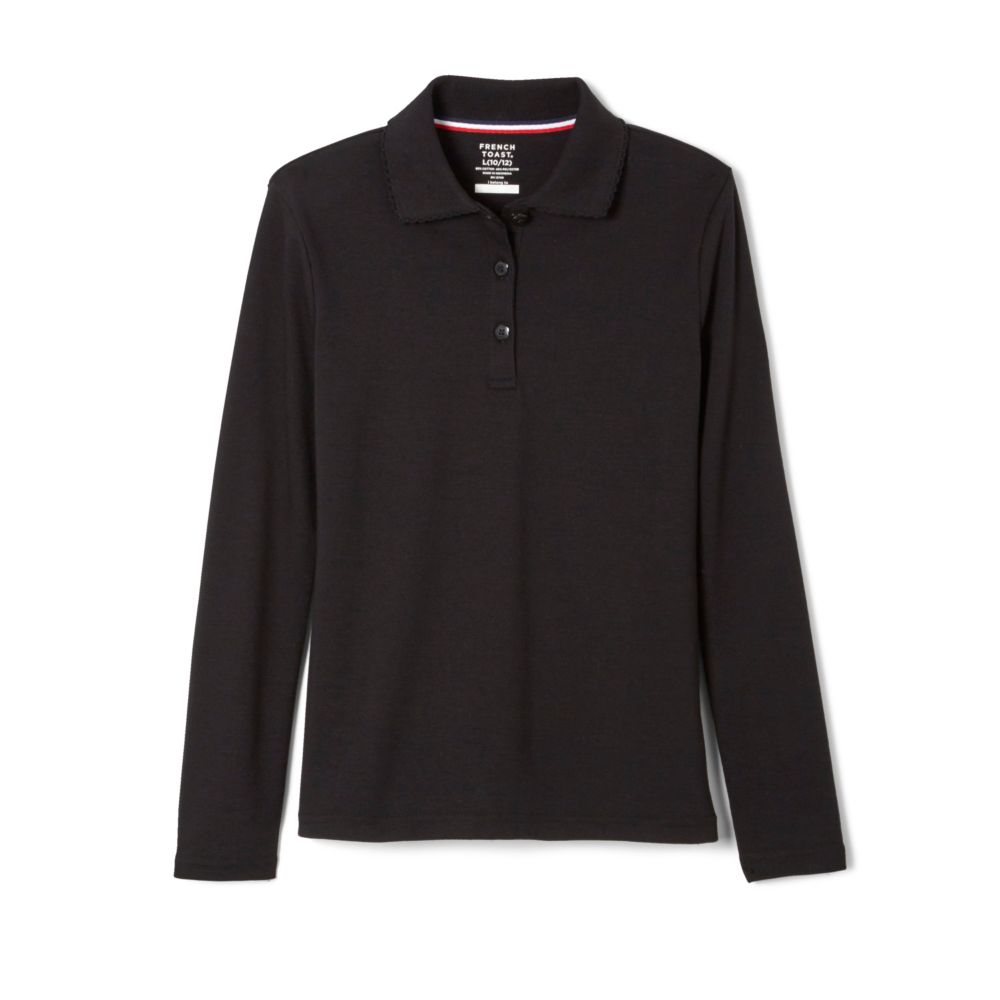 French Toast Girls Long Sleeve Interlock Polo with Picot Collar