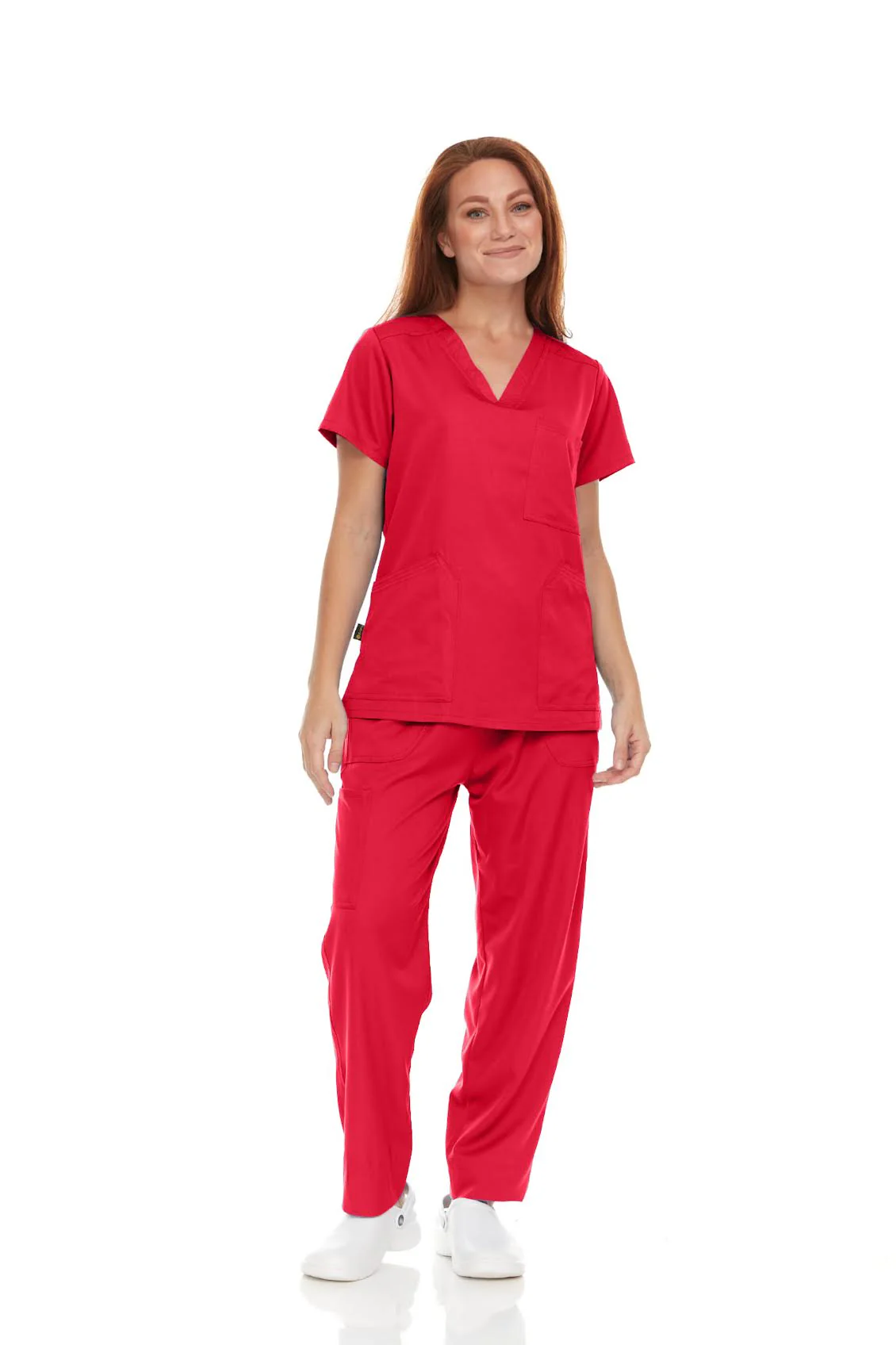 Pepino Medical Scrub Set for Women & Men (Unisex) - V-Neck 3 Pocket Scrub Top & Drawstring Elastic Waist Straight Leg Scrub Pants with Cargo Pocket - Red