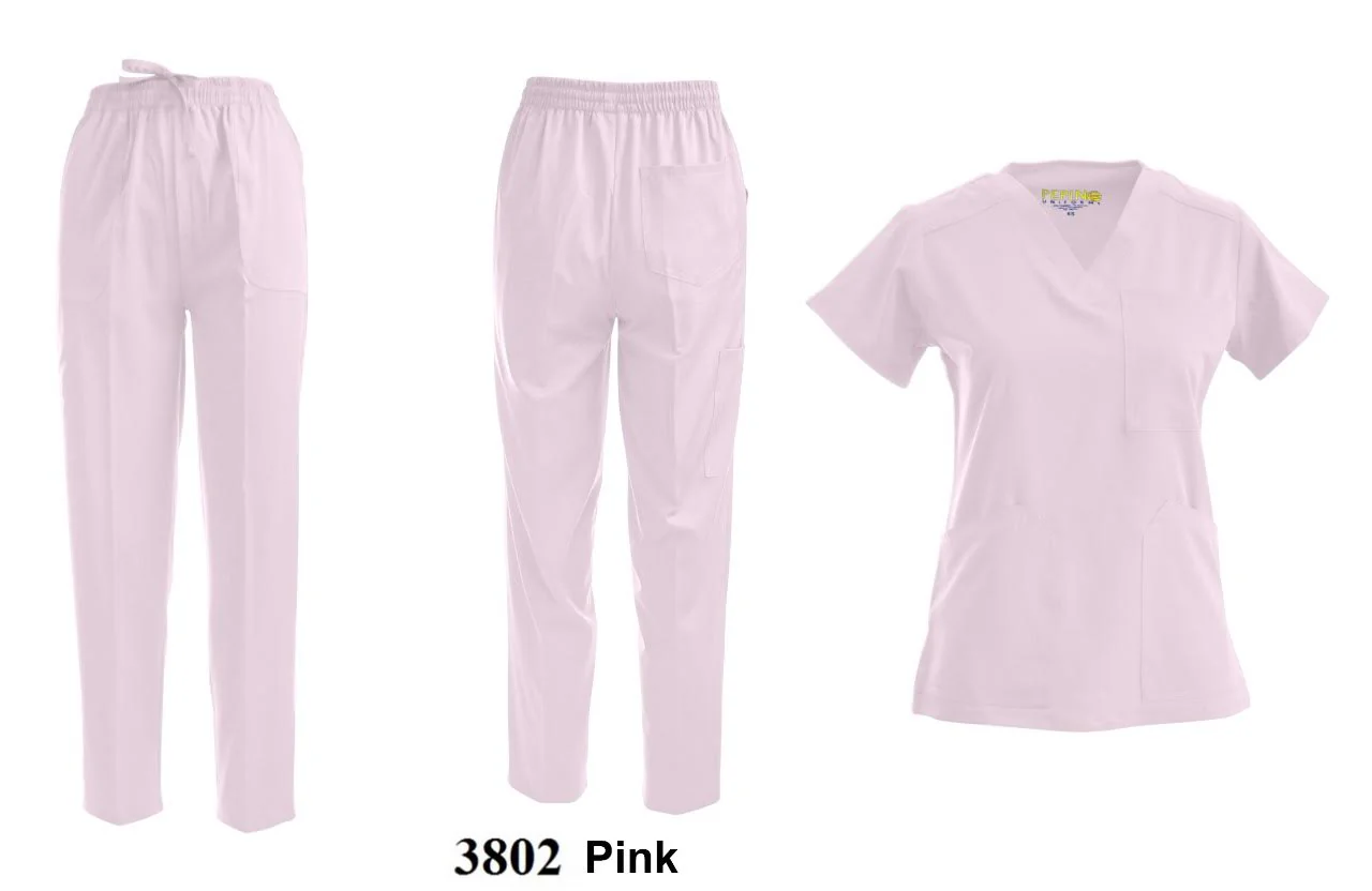 Pepino Medical Scrub Set for Women & Men (Unisex) - V-Neck 3 Pocket Scrub Top & Drawstring Elastic Waist Straight Leg Scrub Pants with Cargo Pocket - Light Pink