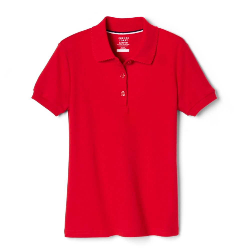 French Toast Girls Plus Short Sleeve Interlock Polo with Picot Collar