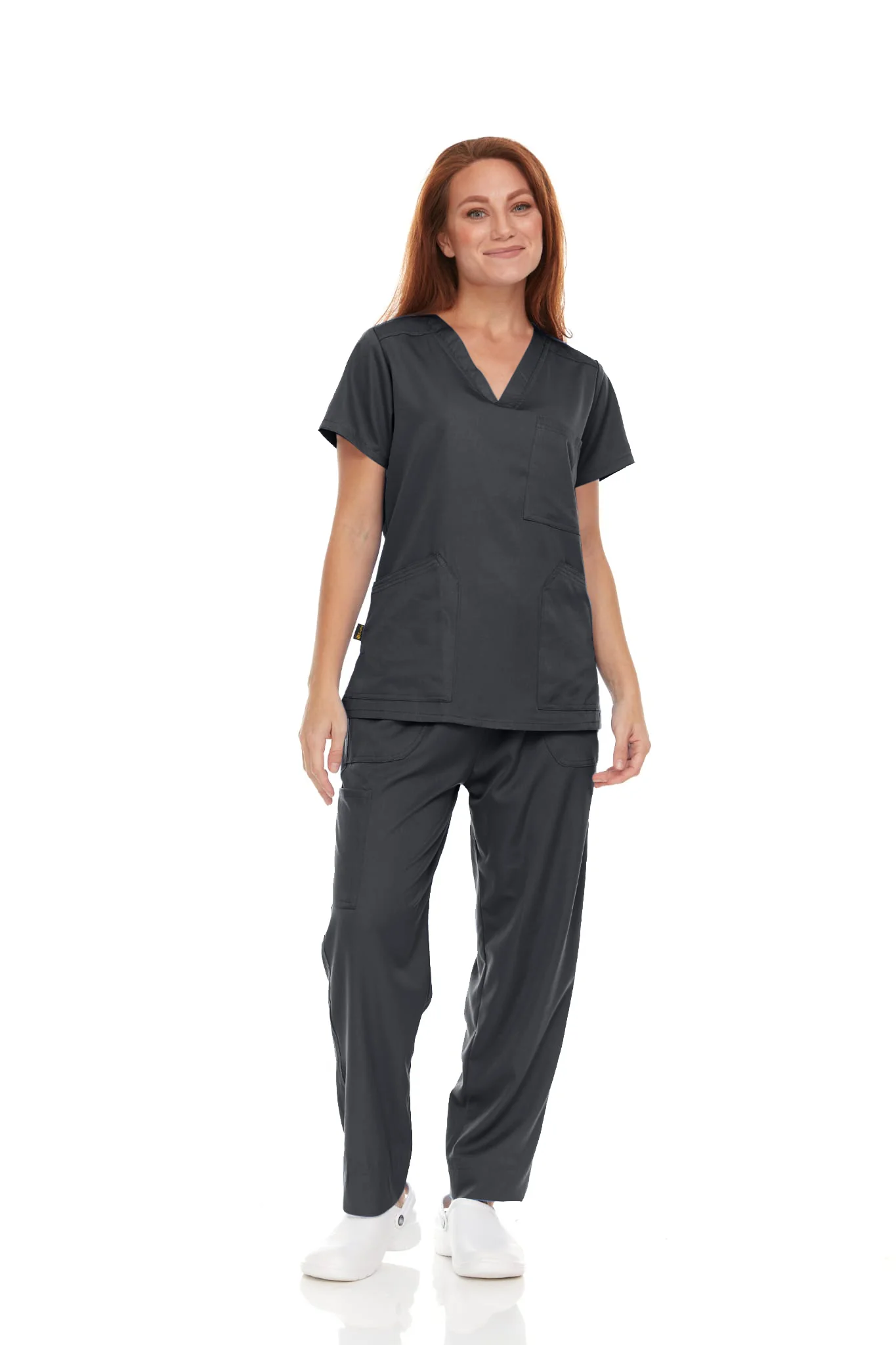 Pepino Medical Scrub Set for Women & Men (Unisex) - V-Neck 3 Pocket Scrub Top & Drawstring Elastic Waist Straight Leg Scrub Pants with Cargo Pocket - Pewter Grey