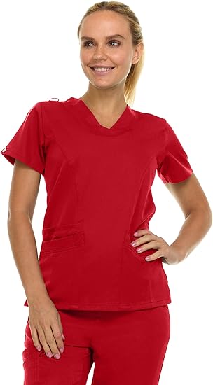 Medichic Eleanor V-Neck Top with Joelle Elastic Drawstring Cargo Pants Scrub Set - Red