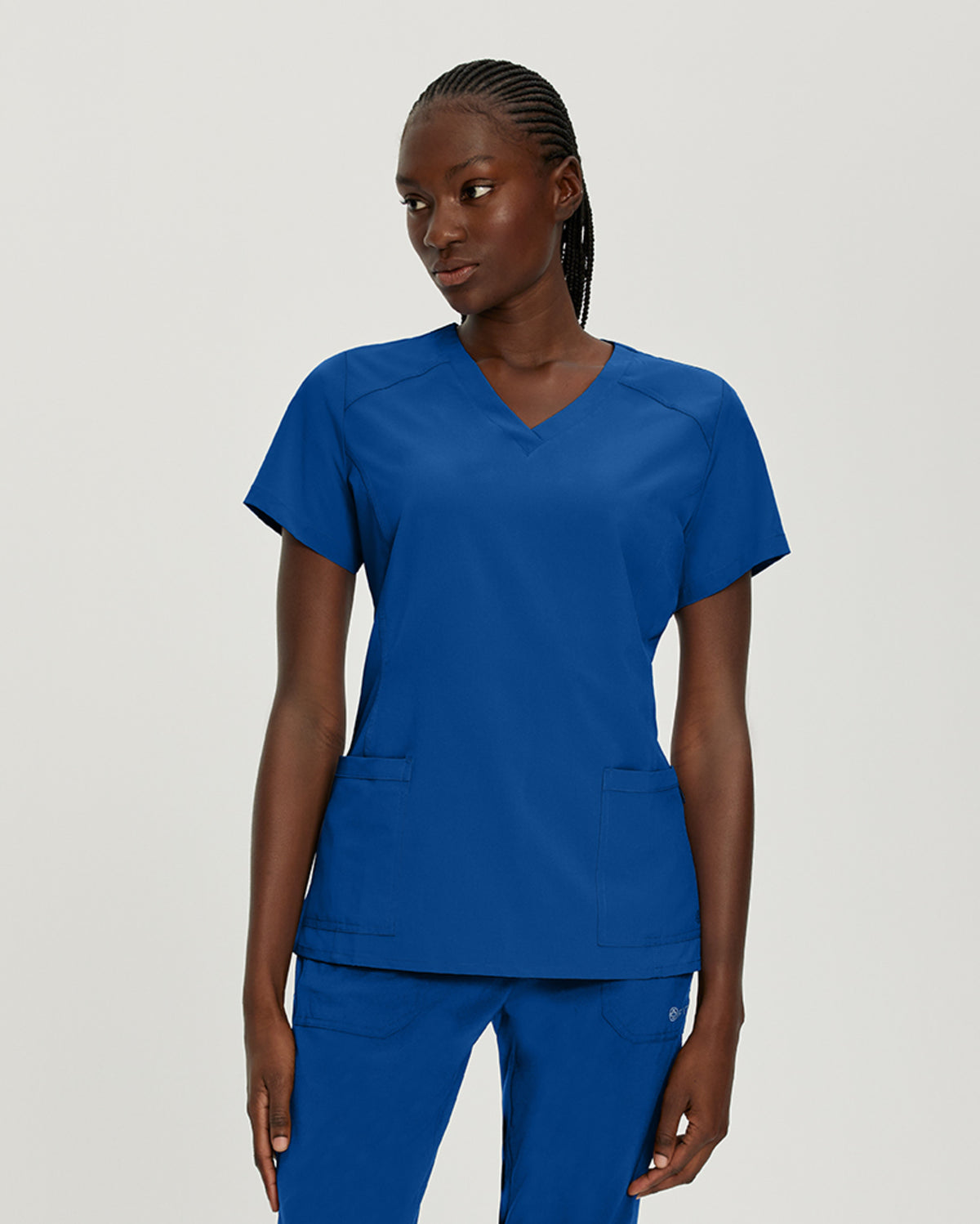 White Cross Fit 2-Pocket V-Neck Scrub Top
