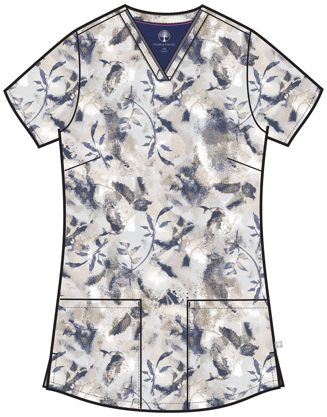 Healing Hands Quest Watercolor Botanical Printed Amanda Scrub Top