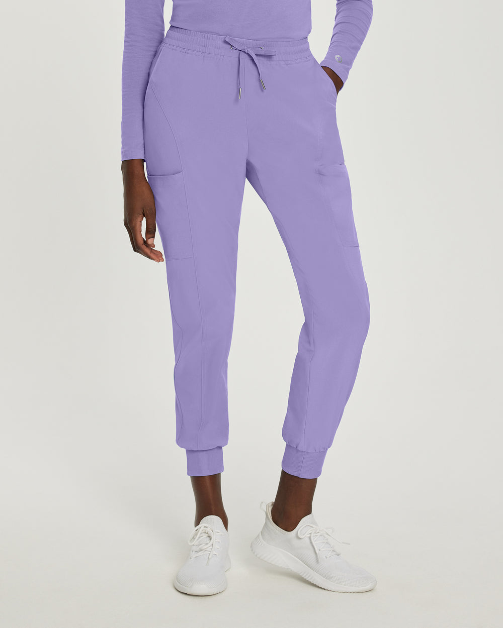 Pantalones de trabajo con cintura elástica y corte cruzado en color blanco