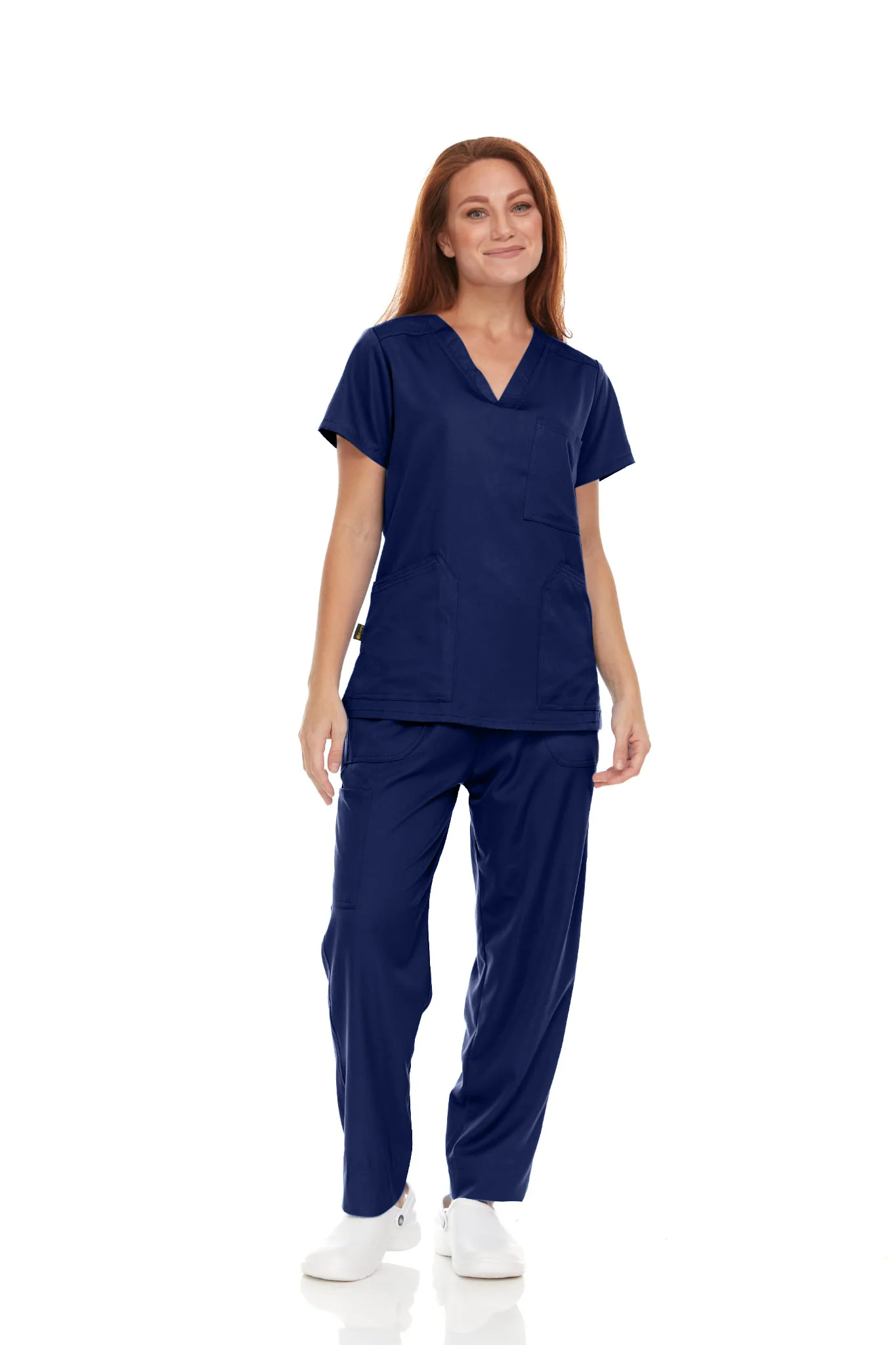 Pepino Medical Scrub Set for Women & Men (Unisex) - V-Neck 3 Pocket Scrub Top & Drawstring Elastic Waist Straight Leg Scrub Pants with Cargo Pocket - Navy Blue